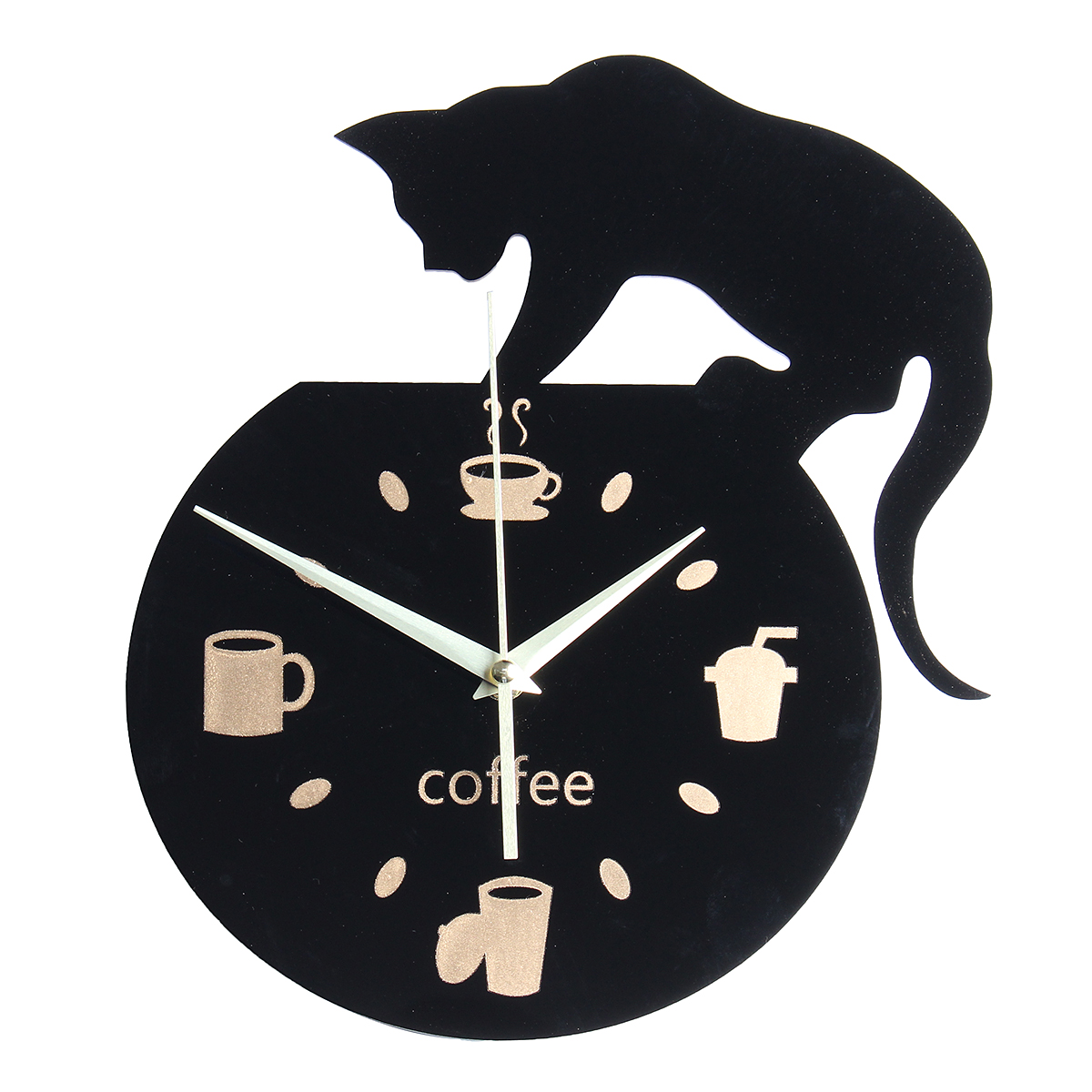 

Silent Cartoon Wall Clock Cute Climbing Cat for Drinking Coffee Clock Wall Decoration Cup Coffee Clo