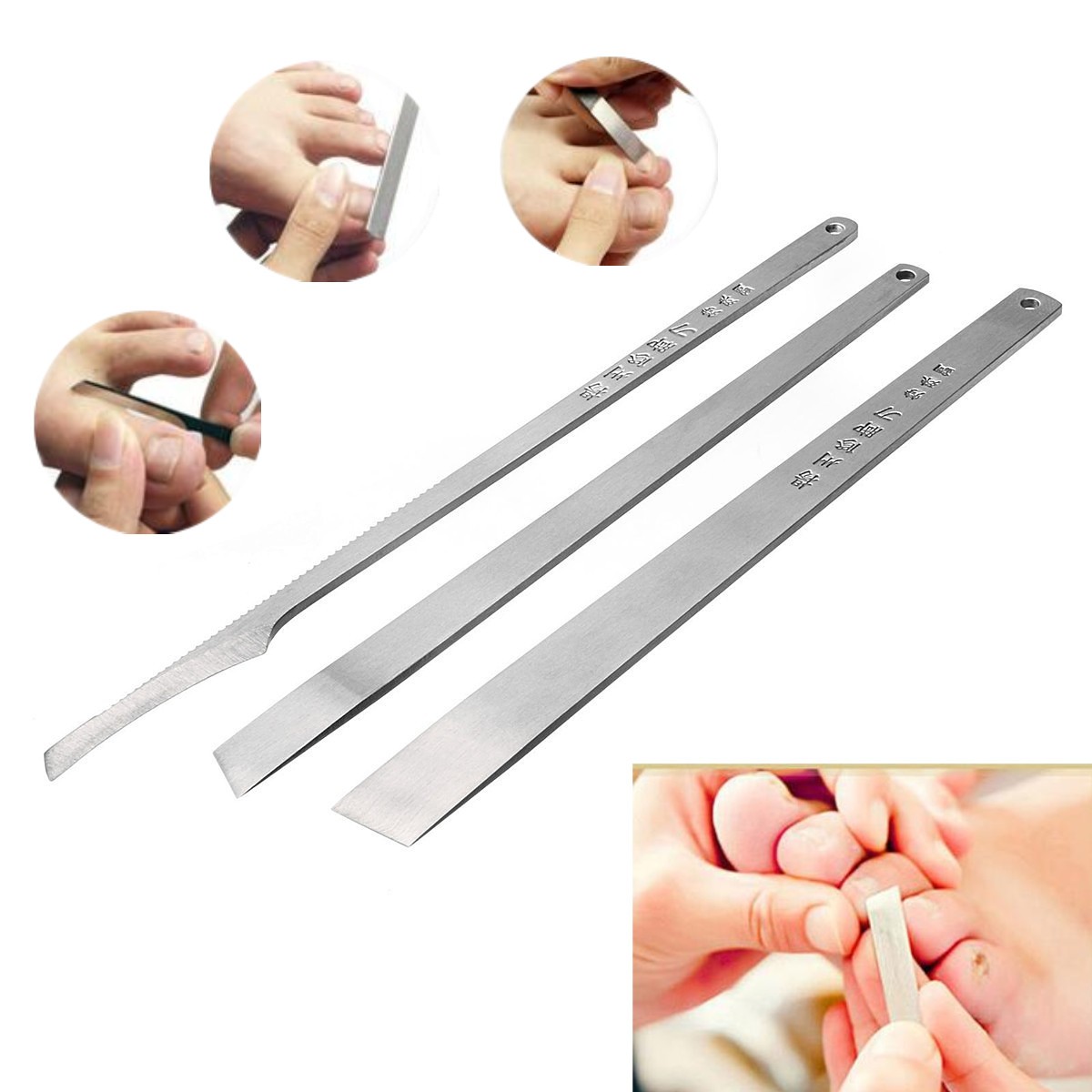 

3pcs Stainless Steel Ingrown Nail Cleaner Cuticle Knife Dead Skin Remover Manicure Pedicure Tool