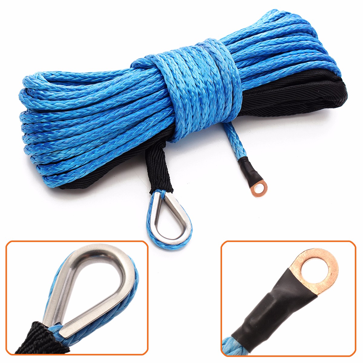 6MMx15M 50inch Winch Rope Synthetic 7700lbs SK78 Boat Car Recovery Strap 