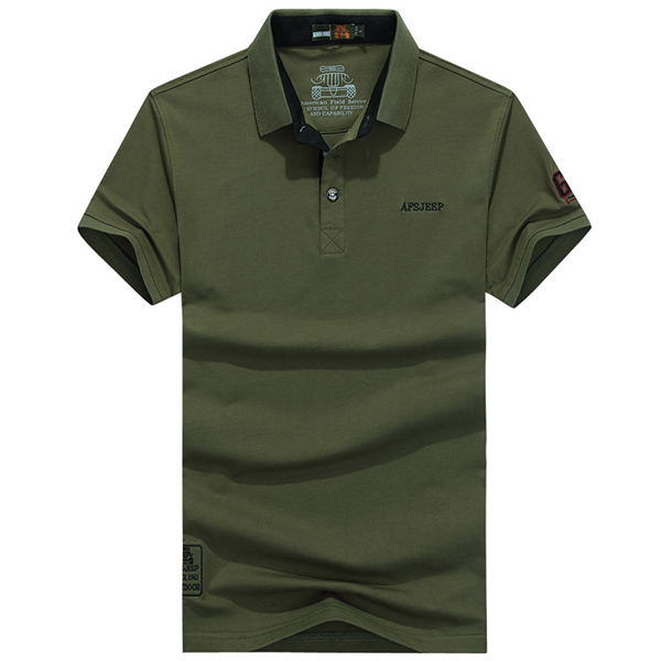 AFSJEEP Mens Solid Color Breathable Cotton Polo Shirt