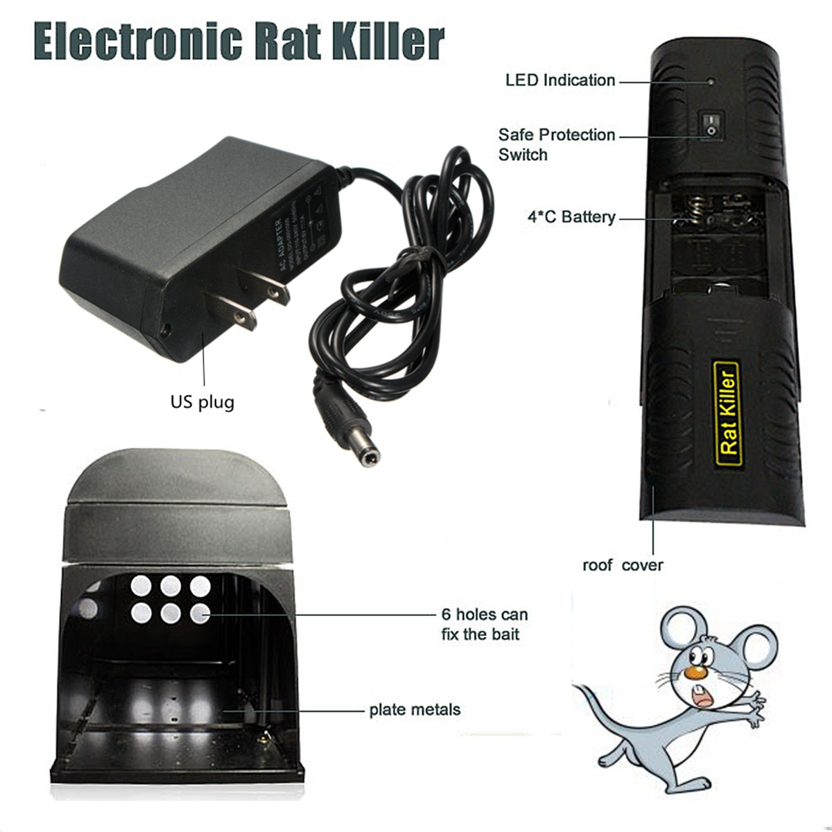 Black Electronic Mouse Mice Rat Zapper Rodent Trap Killer Victor Control 