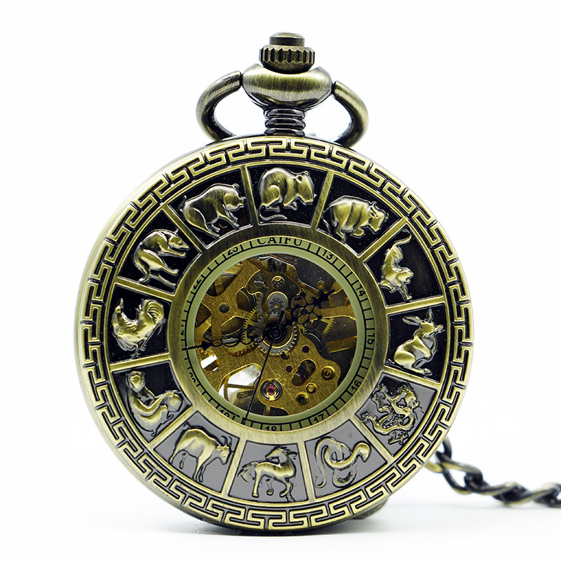 

Fashion Zodiac Roman Numerals Machanical Pocket Watch Creative Pendant Necklace