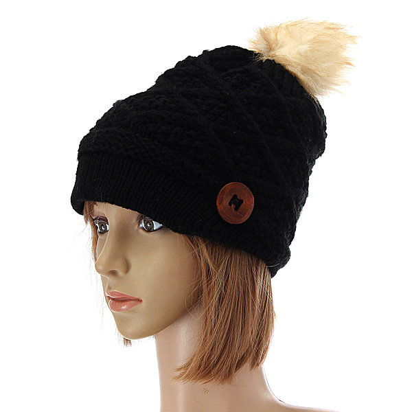 

Women Ladies Button Crochet Knit Beret Hat Ski Baggy Beanie Ball Woolen Cap