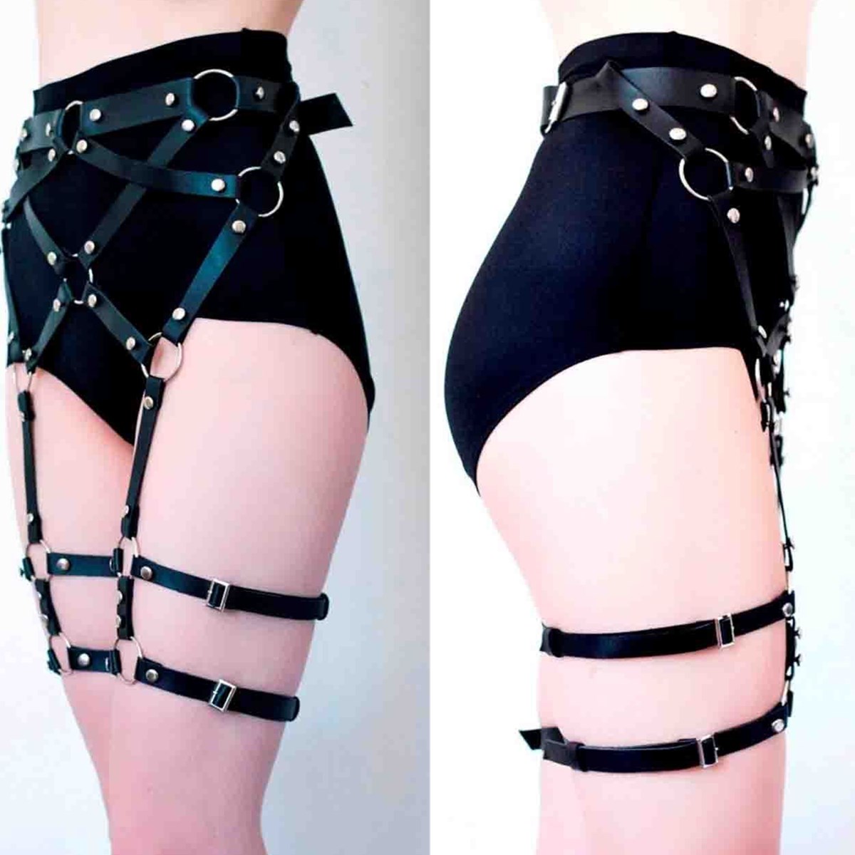 Adjustable Punk Gothic Garter Belt Suspenders Rivet Leg Ring Pu Leather