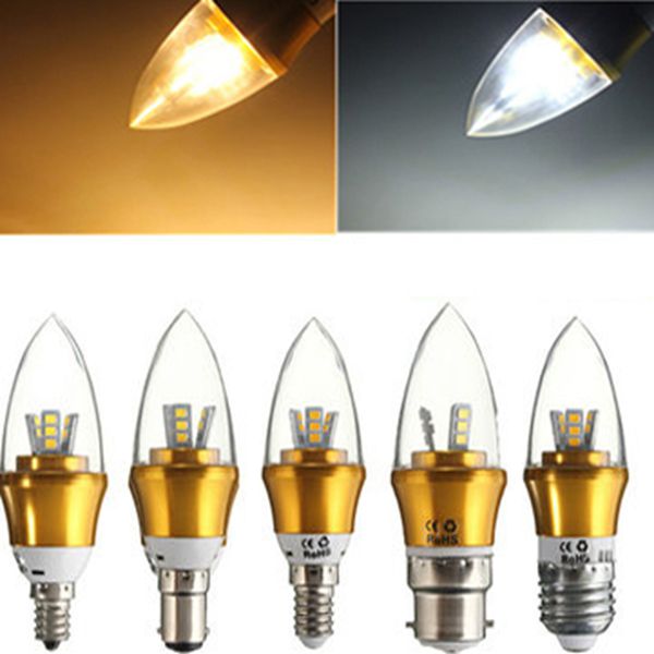 

E27/E14/E12/B22/B15 3W LED Warm White/White 15SMD 2835 Golden Candle Light Bulb Lamp 85-265V