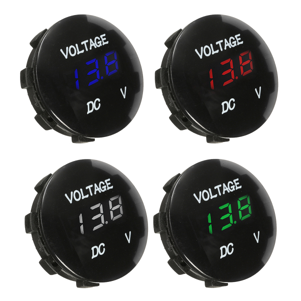 12V Waterproof Mini Round Panel LED Digital Voltmeter