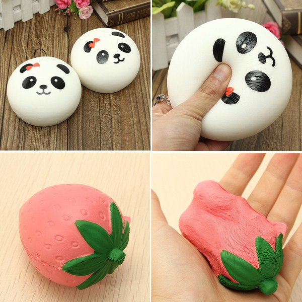 

4PCS Squishy Panda Bun Strawberry Slow Rising Cute Collection Gift Phone Bag Strap Decor Toy