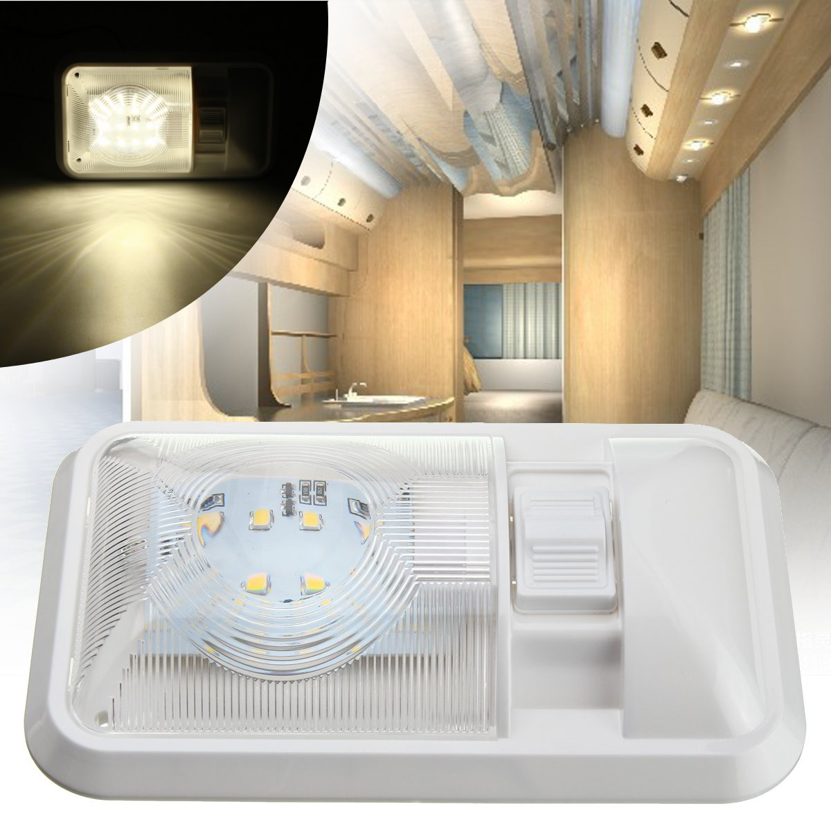 

12V 24LED Interior Single Ceiling Dome White Light Switch For RV Boat Camper Trailer