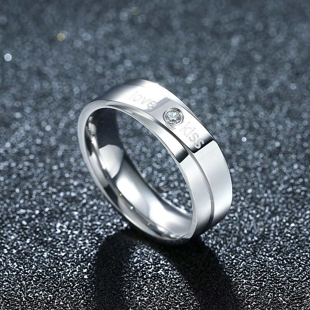 Couple Lover Zircon Ring Silver Stainless Steel Finger Women Men Ring Fine Jewelry Gift