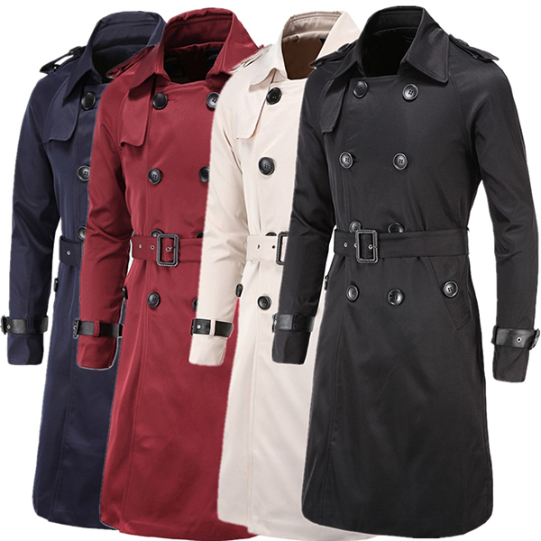 

Mens Winter Double-breasted Trench Coat Turndown Collar TopCoat Slim Fit Long Overcoat