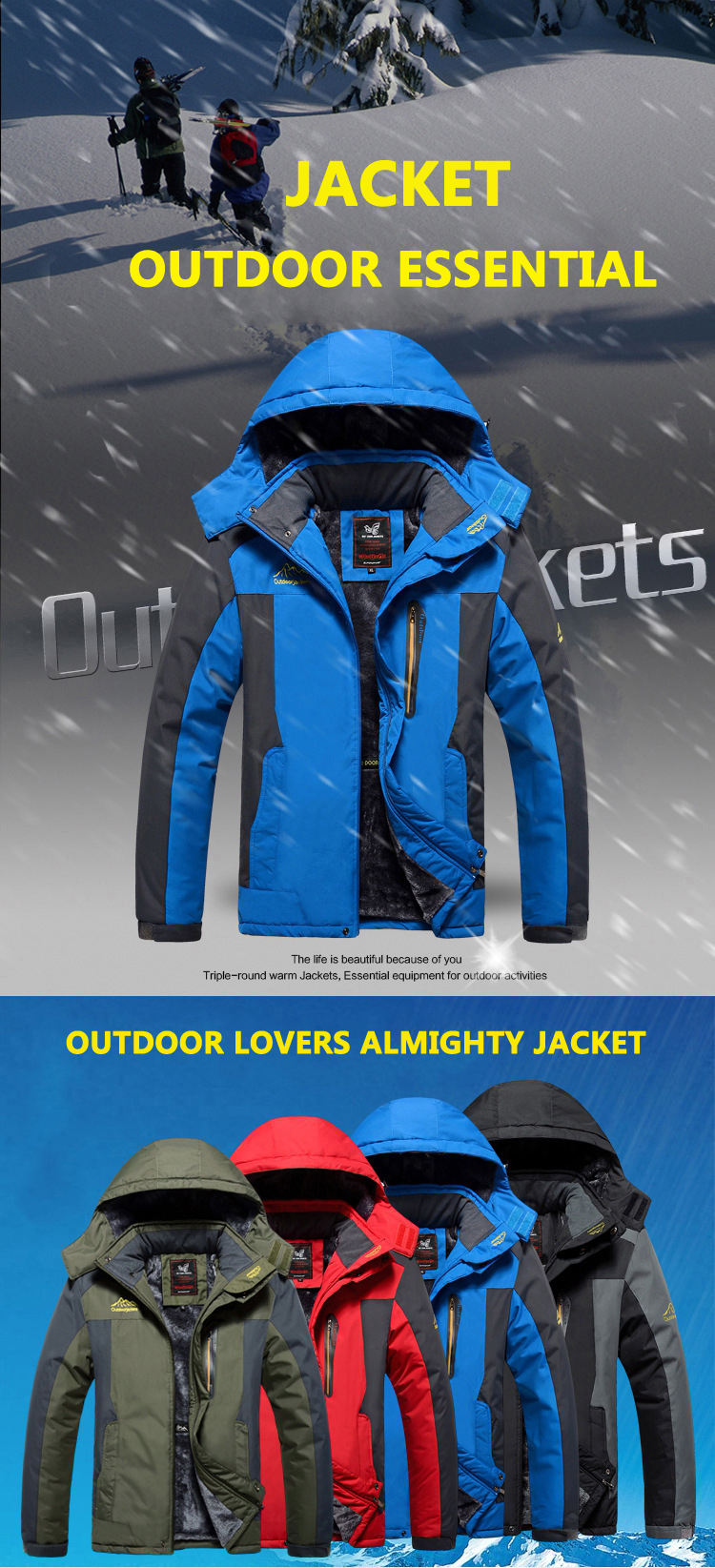 Outdoor Waterproof Windproof Fleece Warm Big Size Jacket