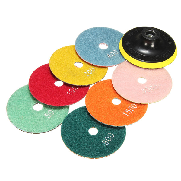 

8pcs 4 Inch 50-3000 Grit Wet Dry Diamond Polishing Pads and Backer Set for Granite Concrete Marble
