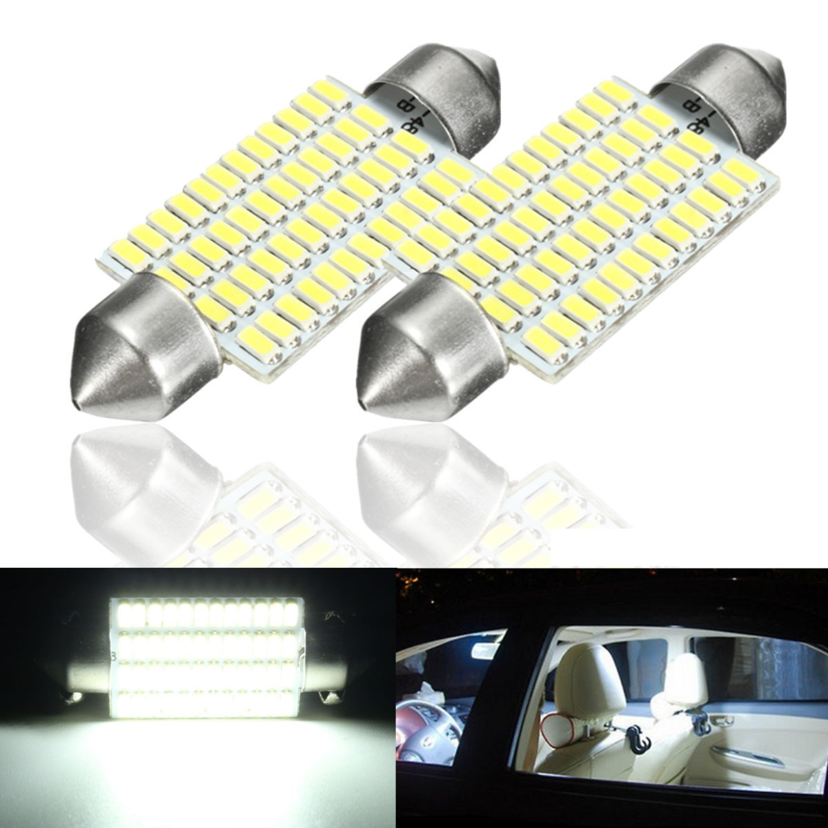 

2Pcs 3W 41mm Car Interior LED Festonn Readding Roof Light Lamp Bulb White