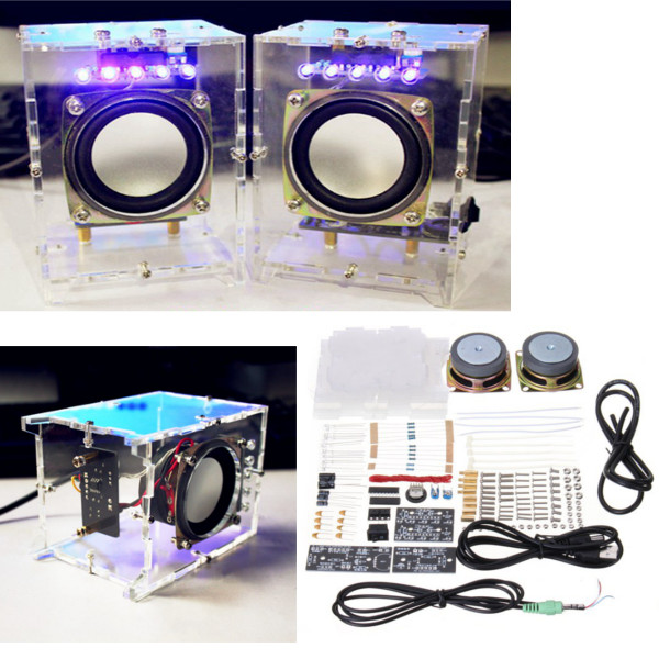 

DIY 5V USB Transparent Mini Amplifier Speaker Kit 70x75x103mm 3W Per Channel