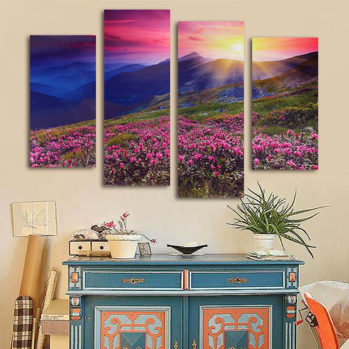 

Four Cascade Modern Unframed Mountain Scene Canvas Painting Decorative Wall Picture Home Decoration