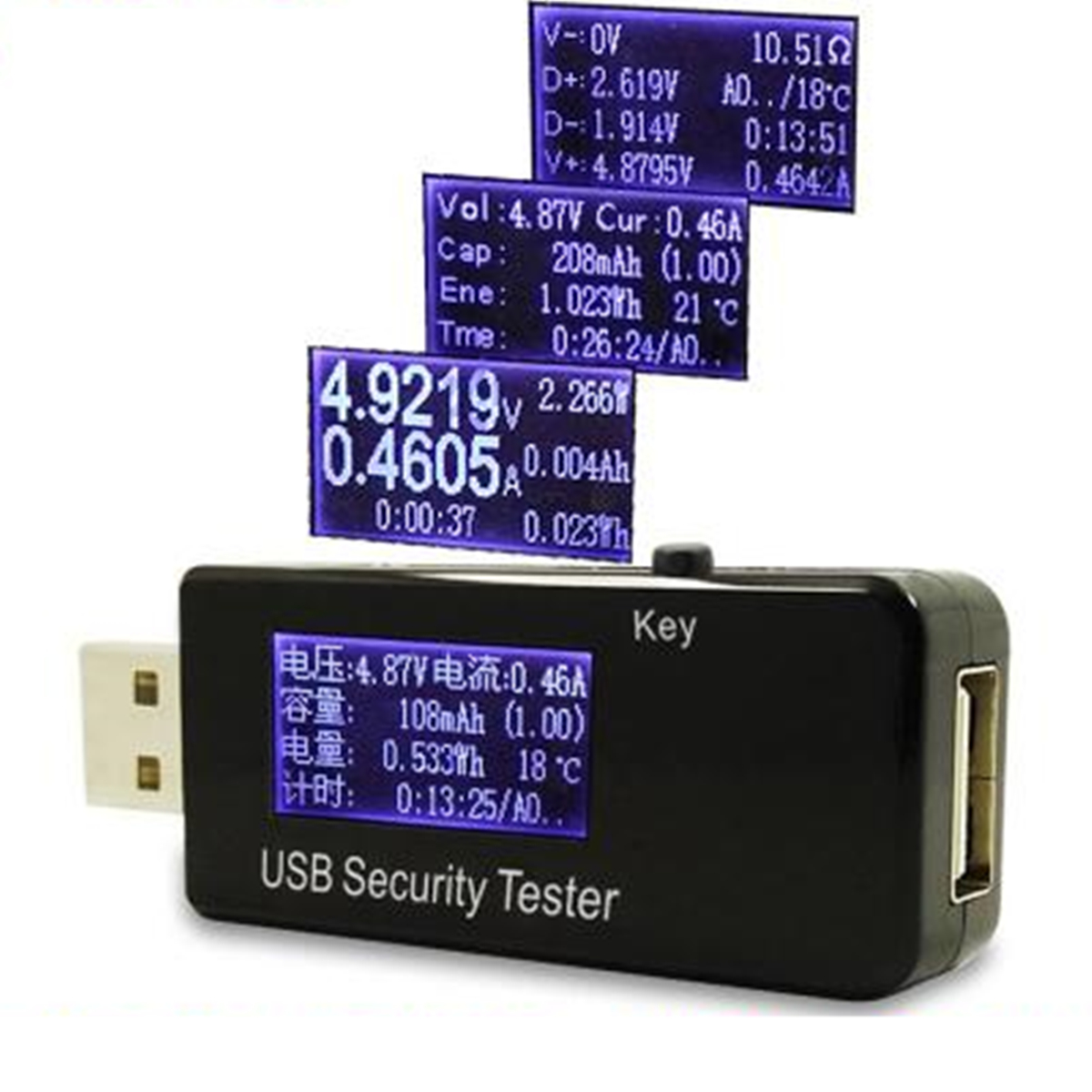 USB Tester Digital Voltmeter Current Charger Capacity Detector Indicator R1K7