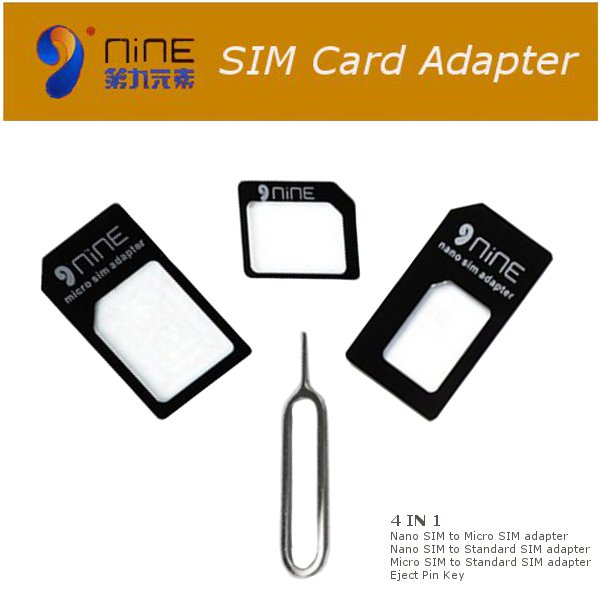 

NINE 4 in 1 SIM Card Adapters For iPhone 4s/6s Micro Standard Nano SIM Card Adapters And Pin Key