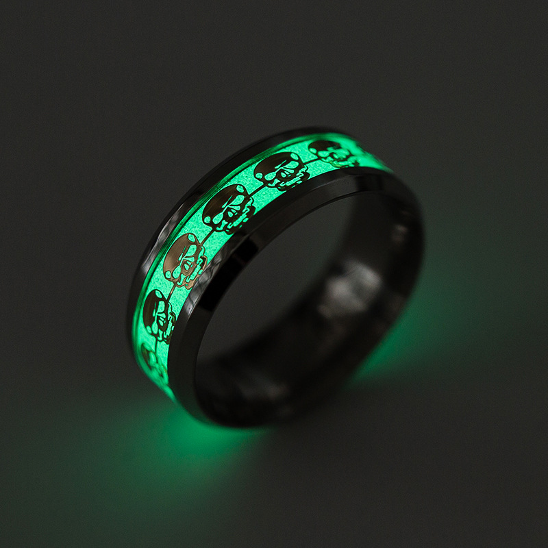 Punk Skull Luminous Ring Titanium Steel Finger Ring for Men