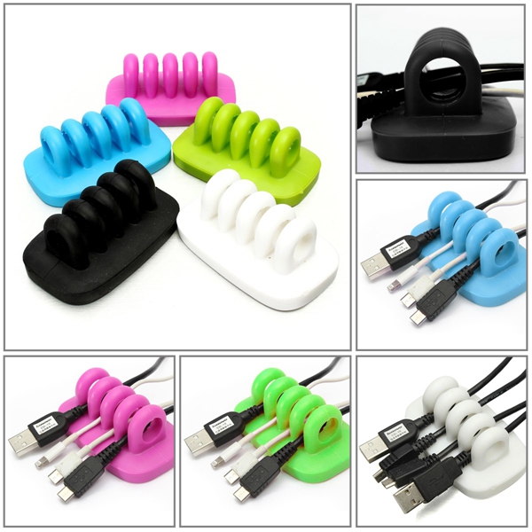 

4-Port Desktop USB Cable Management Manager Wire Cord Lead Tidy Organizer Winder Clips Holder
