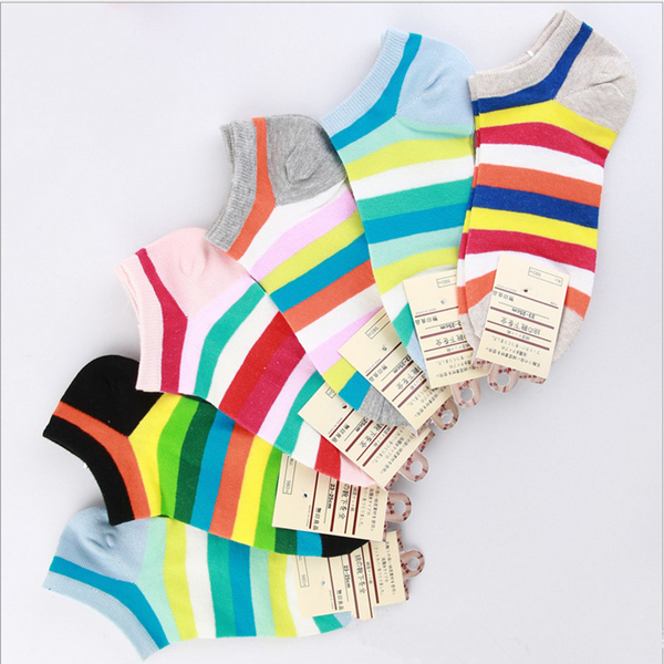 

Women Girls Cotton Rainbow Candy Color Socks Stripes Breathable Stretchy Ankle Boat Socks