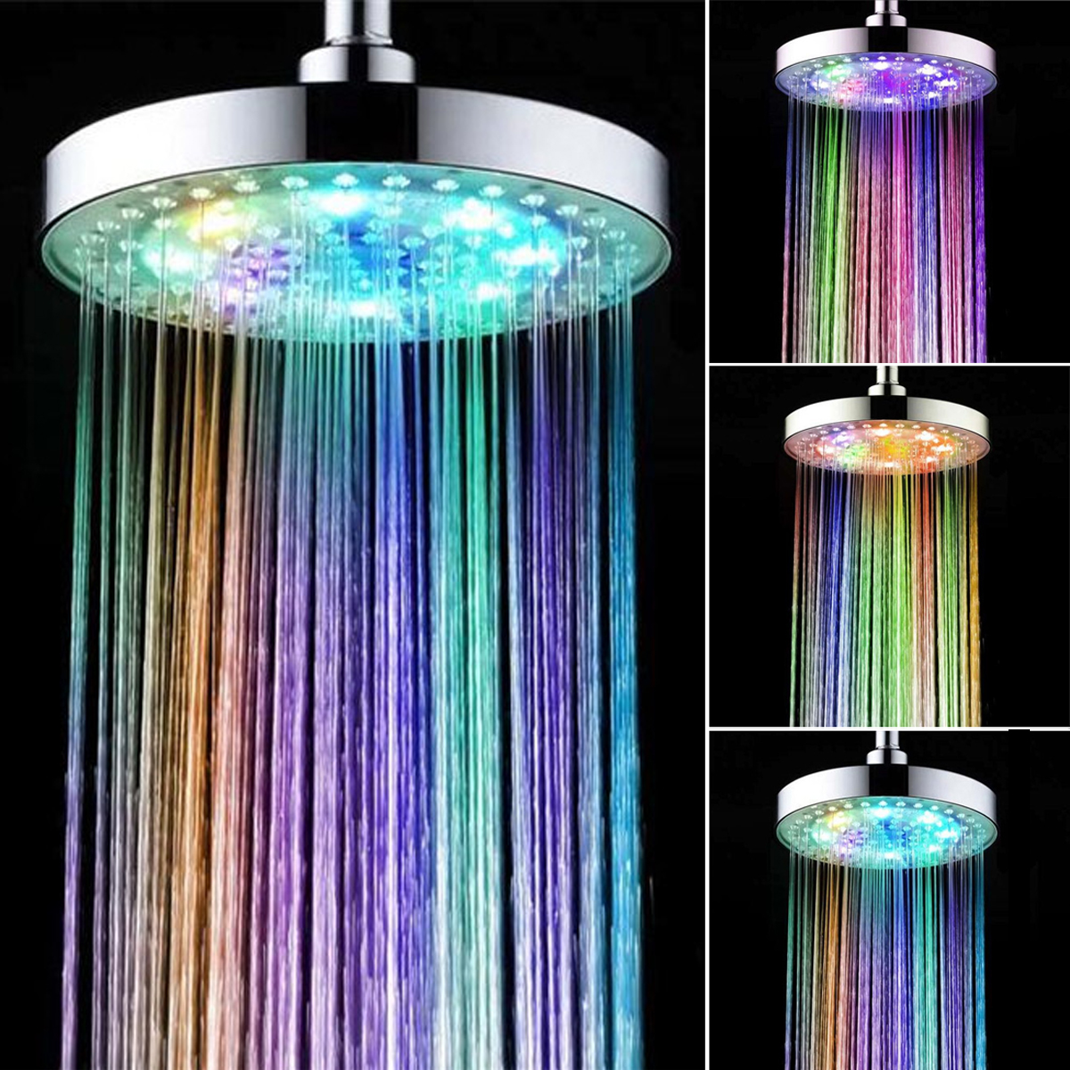 

8 Inch 7 Colors Automatic Changing Round Top LED Light Shower Head Bathroom