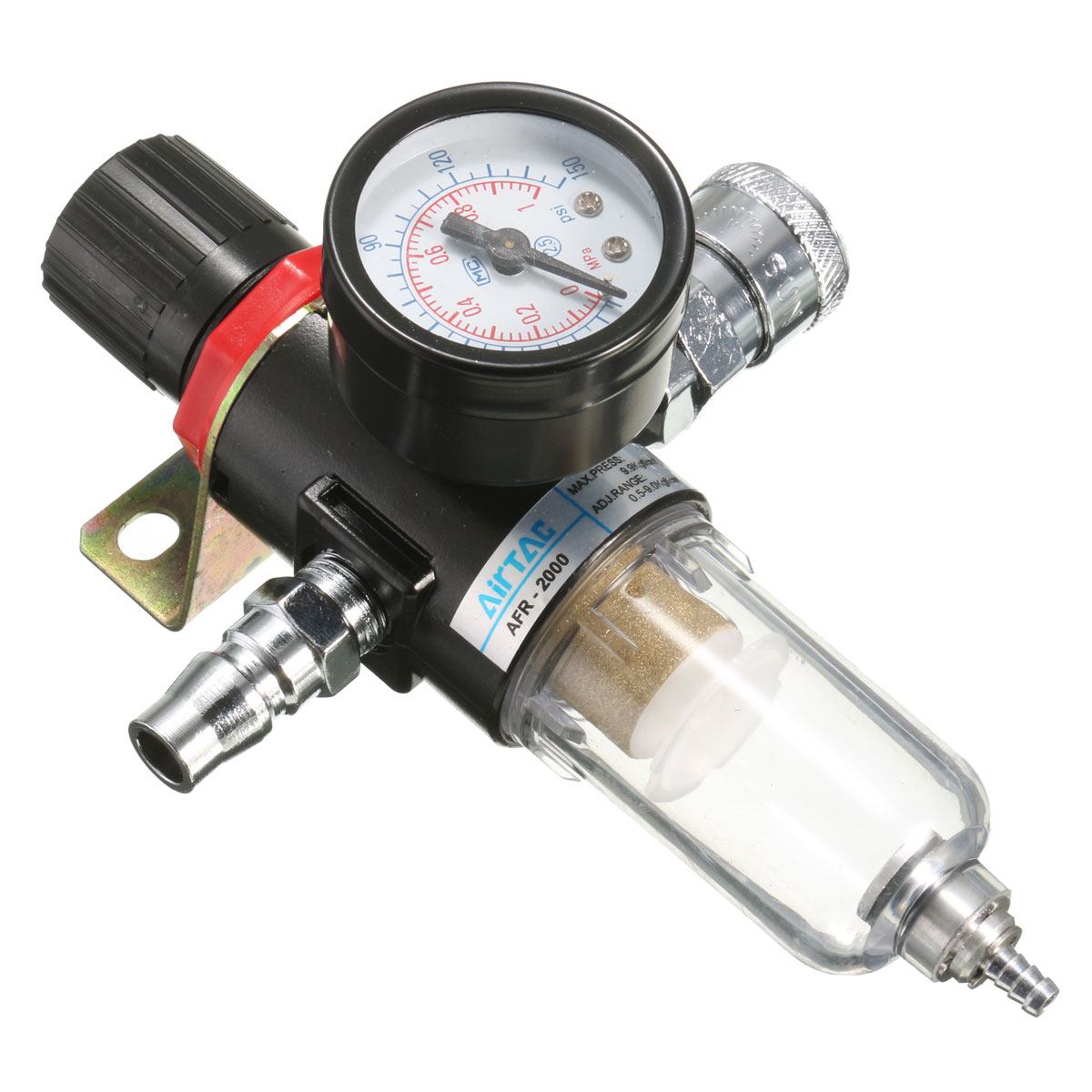 1/4" Air Compressor Filter Water Trap Pressure Gauge Regulator w/Mount Fitting 