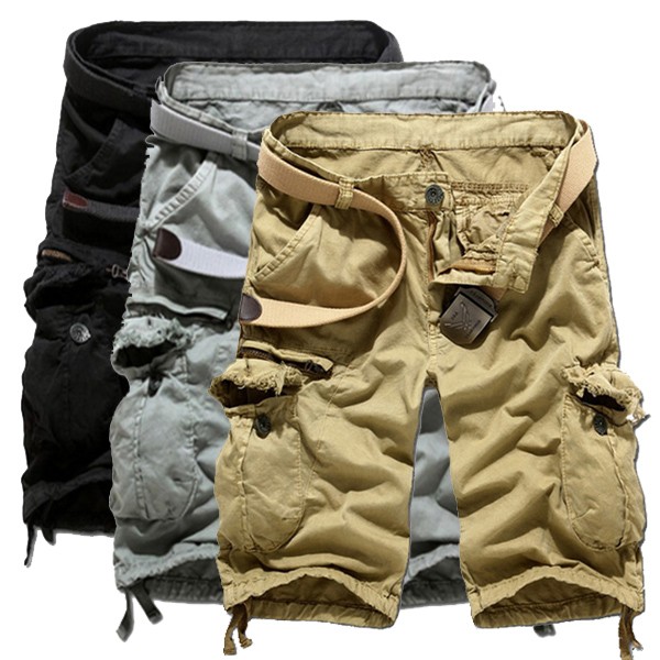 Mens Loose Casual Cotton Large Size Multi Pocket Cargo Shorts Pants at ...