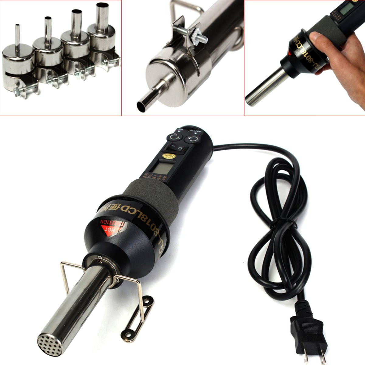 9 Nozzle Details about   200W 110V Soldering LCD Display Adjustable Electronic Heat Air Gun 
