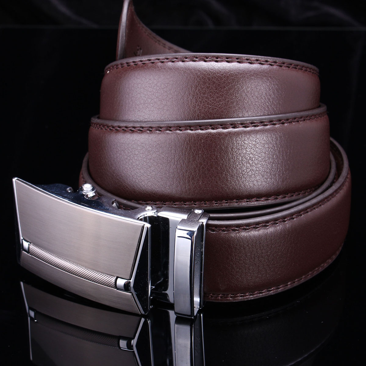 Men Second Floor Cowhide Leather Belt Automatic Buckle Black Brown Waist Strap Waistband