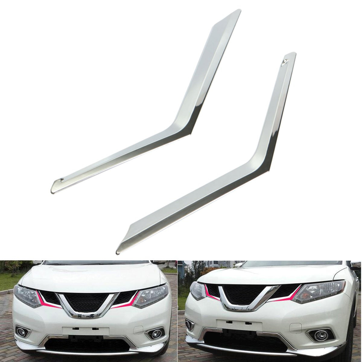 

2pcs Front Grille Grill Chrome Cover Trim Molding for Rogue X-Trail 2014-2015