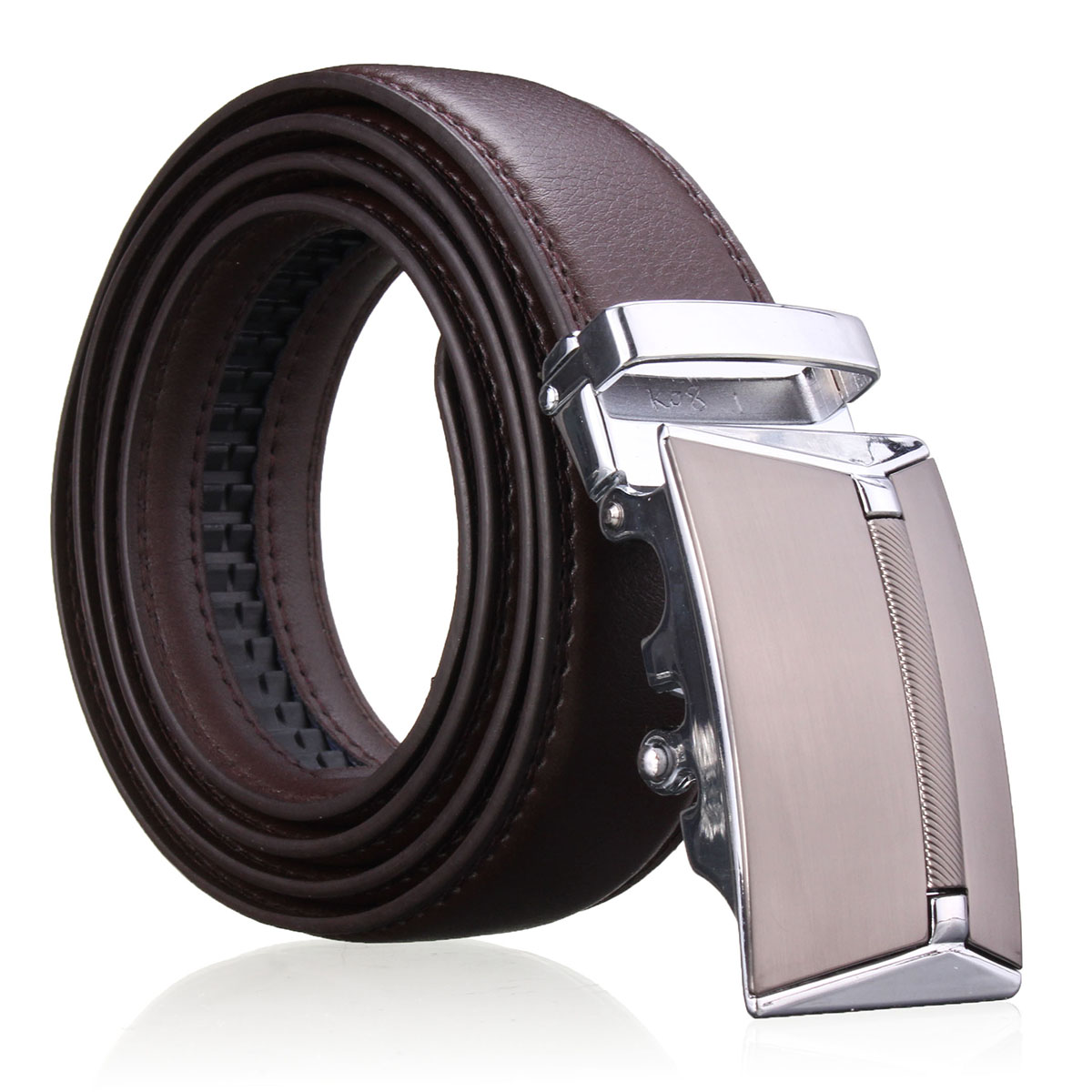 Men Second Floor Cowhide Leather Belt Automatic Buckle Black Brown Waist Strap Waistband