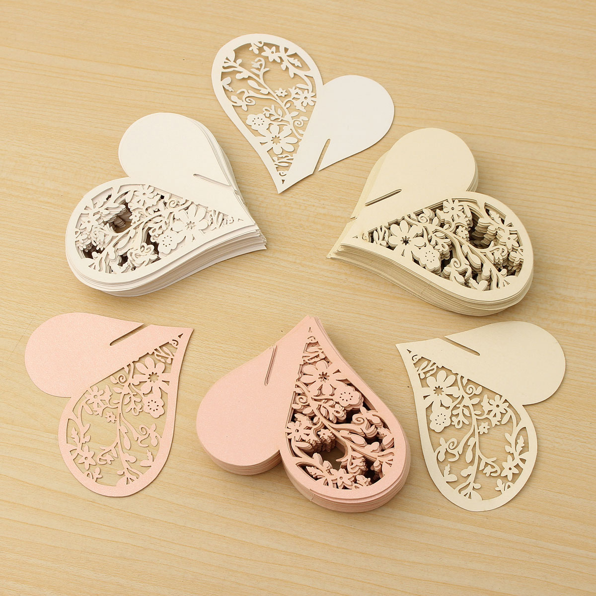 

50Pcs Heart Wedding Name Place Cards Wine Glass Laser Cut Pearlescent Card Party Accessories