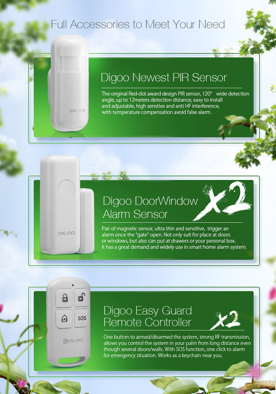 Digoo DG-HOSA Wireless GSM&WIFI&3G DIY Smart Home Security Alarm Systems Kits Infrared Motion Sensor Door Magnetism Alert with APP Control