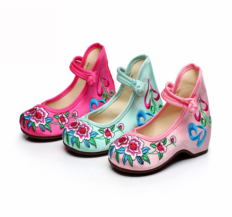 Mary Janes Girls Chinese Embroidered Cotton Shoes Colorful Silk Dancing ...