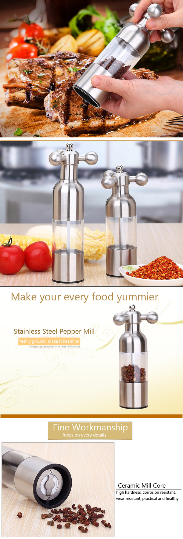 Stainless Steel Faucet Pepper Salt Mill Grinder Spice Mill Muller