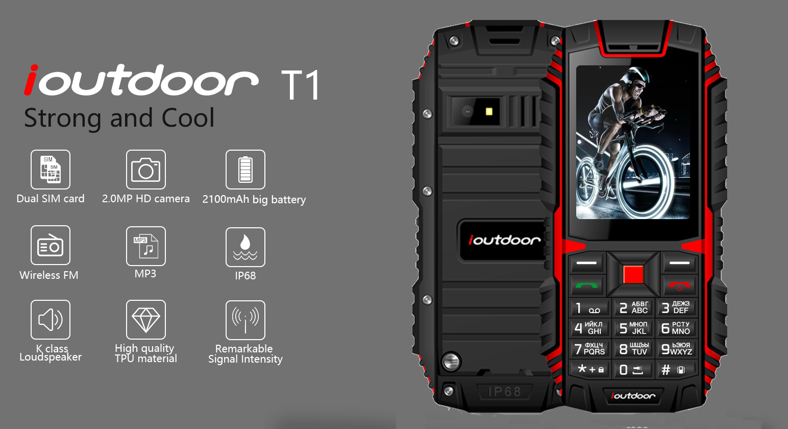 ioutdoor T1 IP68 Waterproof Level 2.4 Inch 2100mAh 2MP 128MB Flashlight FM Dual SIM Waterproof Phone