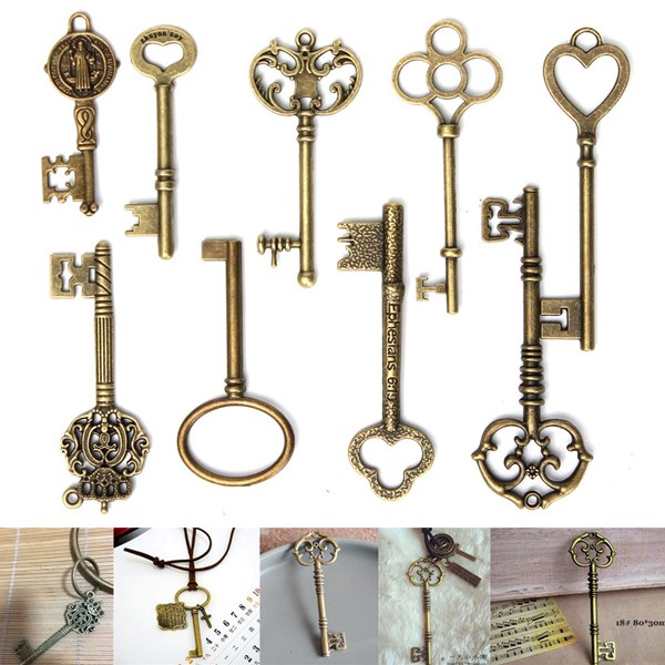 18pcs Antique Old Vintage Look Skeleton Keys Bronze Tone Pendants Jewelry DIY B$ 