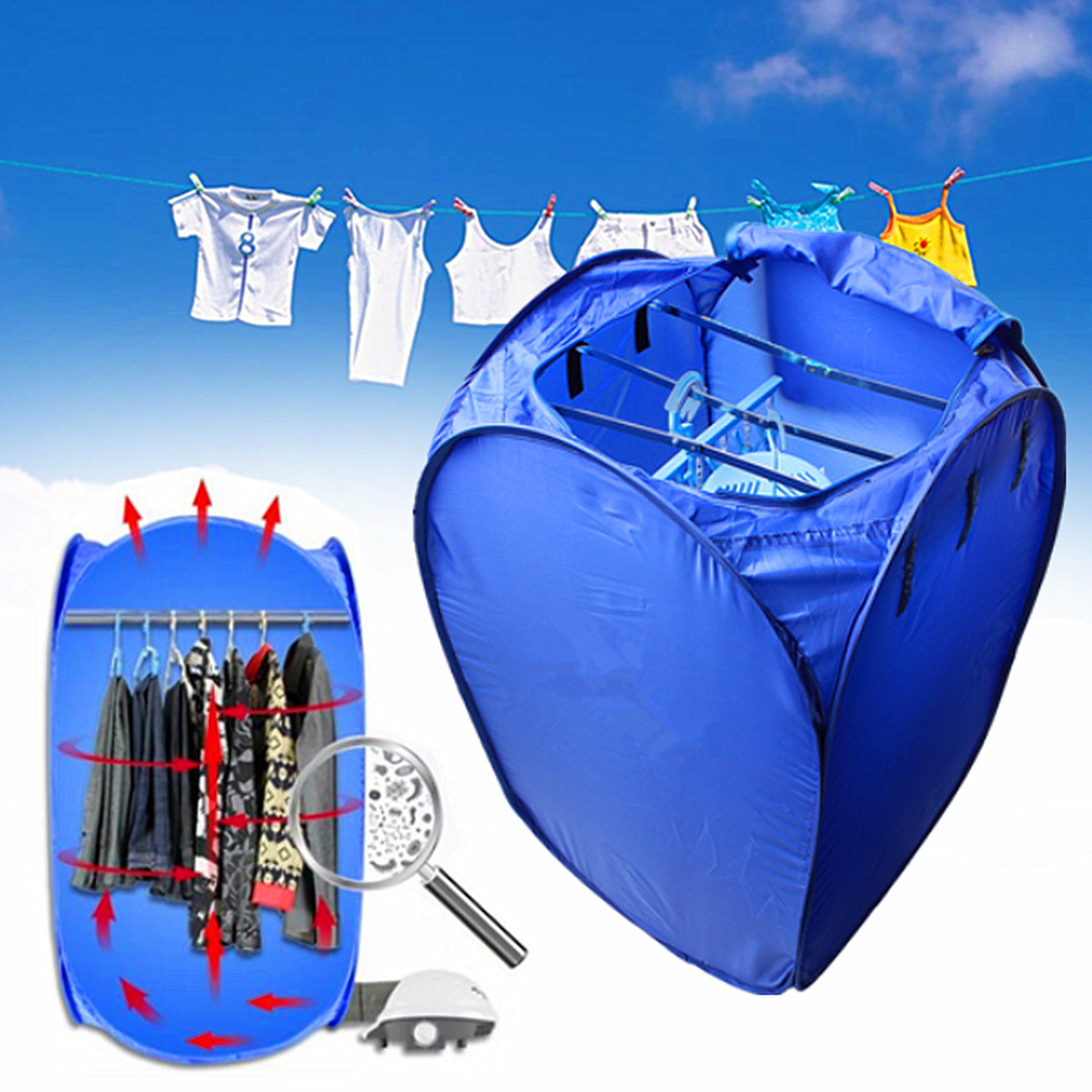 

800W Portable Electric Air Clothes Dryer Folding Fast Drying Machine Bag Box