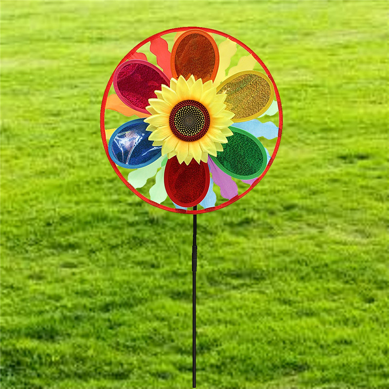 Sunflower Windmill Wind Spinner Rainbow Wheel Whirligig Garden Lawn Yard Decor - Photo: 1