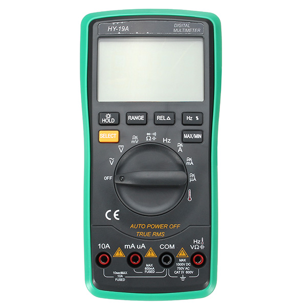 

HY-19A Digital True RMS NCV Auto Range 5999 Counts Multimeter AC DC Voltage Current Frequency Resistance 6000UF Capacitance Temperature ℃/℉ Diode Duty Cycle Tester