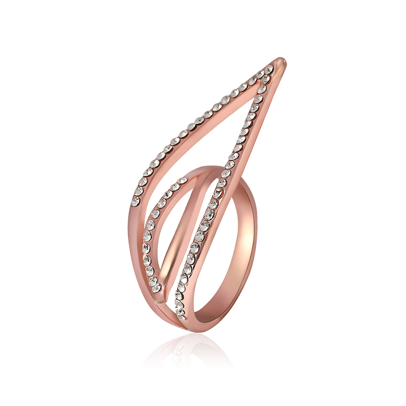 

Streamline Leaf Shape Stylish Finger Ring Rhinestone Eco-friendly Accessories Anallergic Jewelry