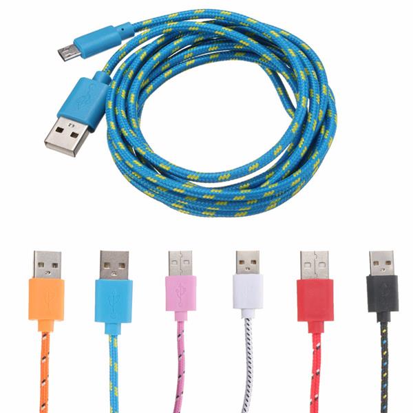 

2m Micro USB Data Sync Charger Cable Lead Braided Fabric For Mobile Phone