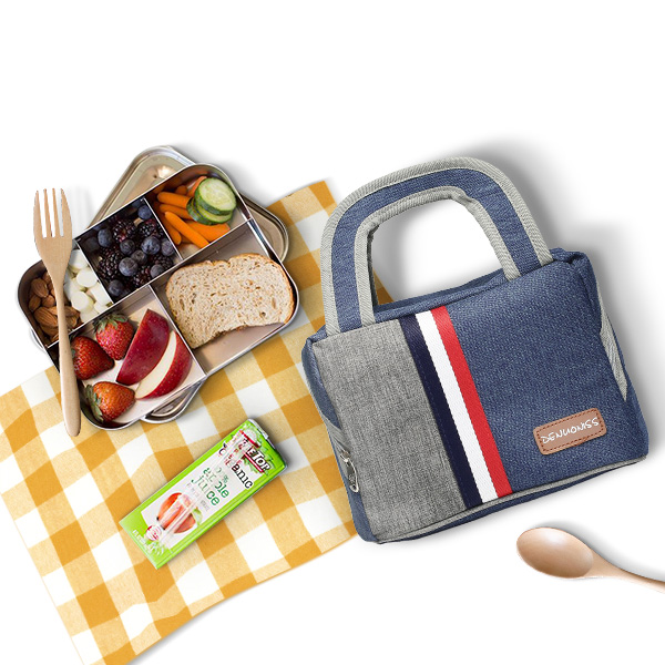 

KCASA KC-AT262 Jeans Insulated Lunch Bag Travel Picnic Tote Zipper Cooler Bag Food Box Organizer