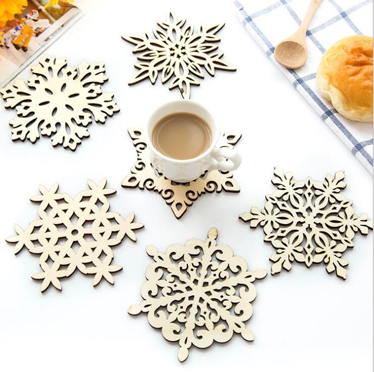 Set  4 Christmas SNOWFLAKE Wooden Coasters Coffee Festive Drink Mats Tea Coffee