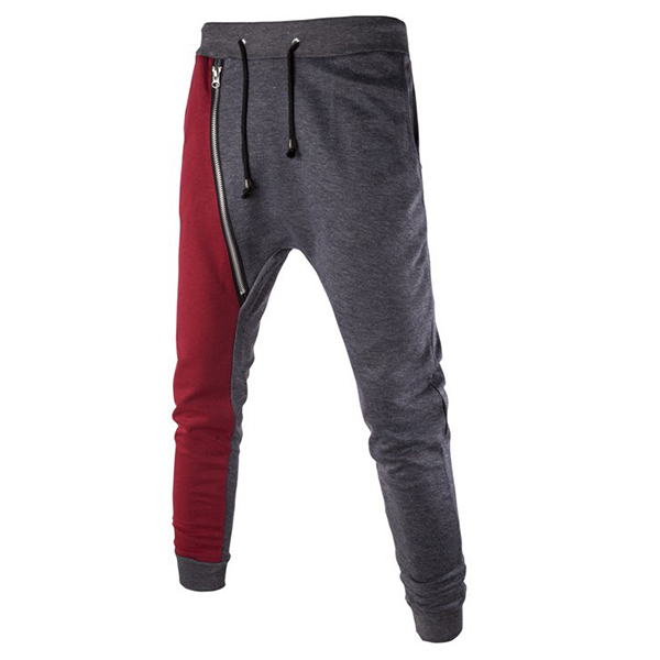 

Men's Fashion Zipper Patchwork Drop-crotch Harem Pants Leggings Cotton Contrast Color Trousers