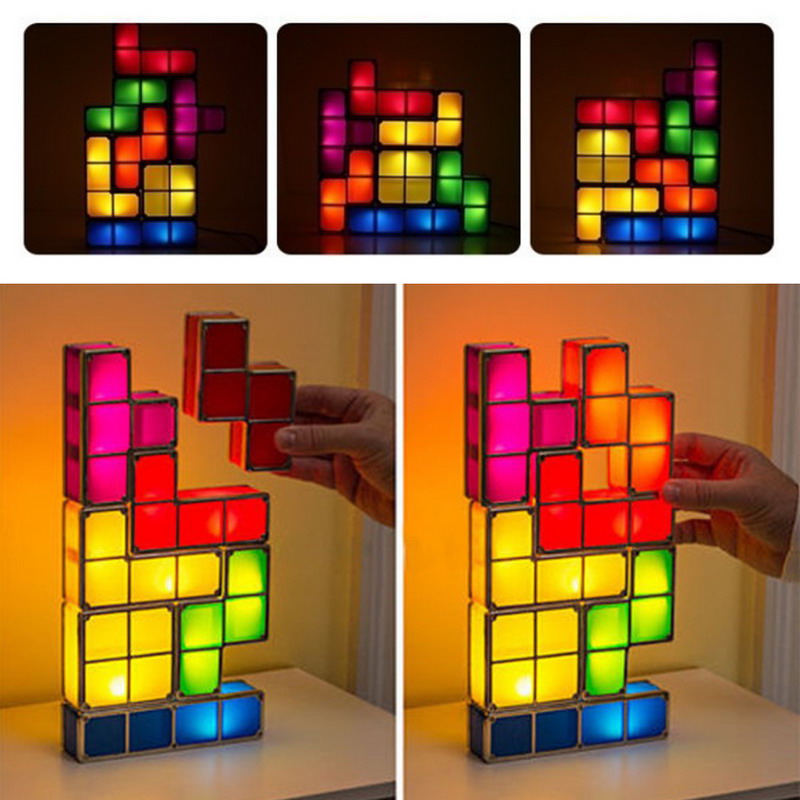 7Pcs Tetris Puzzle Lights Lamp Puzzle Stackable Diy Led Lamp Constructible 