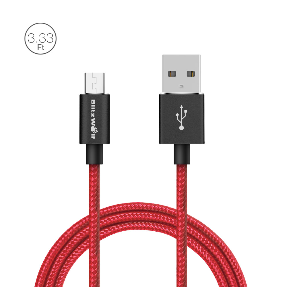 

BlitzWolf® BW-MC1 2.4A Micro USB Braided Charging Data Cable 3.33ft/1m With Magic Tape Strap