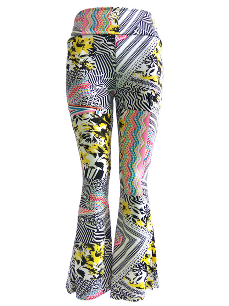 Casual Multi-color Printed Stretch Waist Women Flare Pants at Banggood