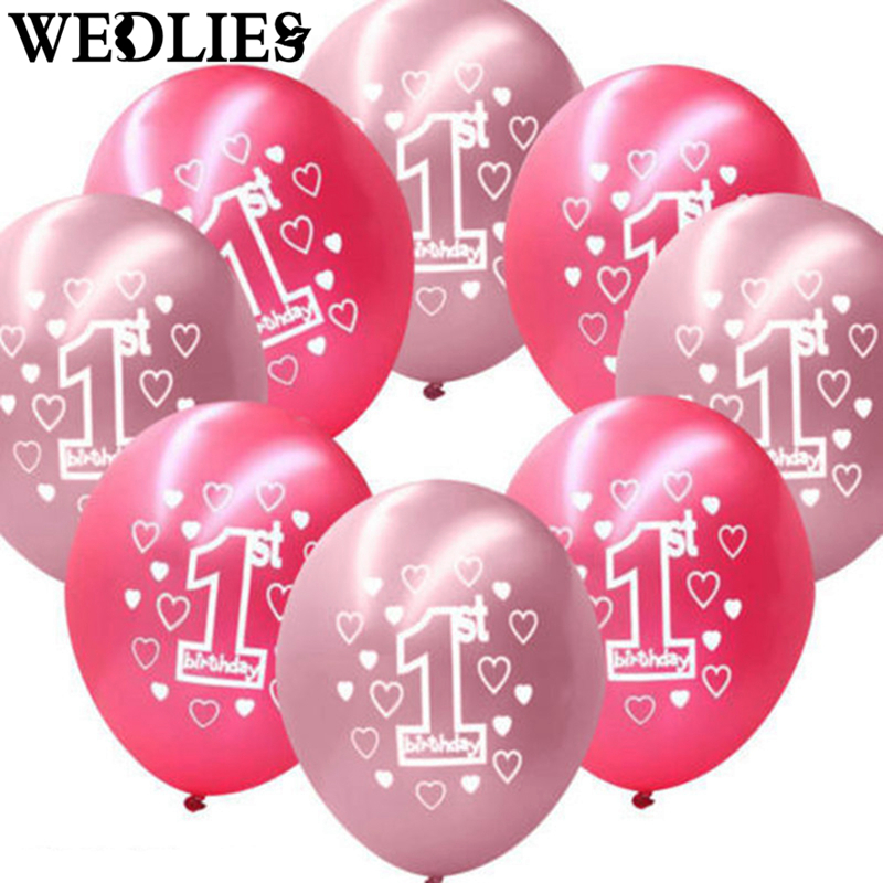 10 Per Set Pink Girl 1st Birthday Printed Pearlised Balloons Christmas Decoration