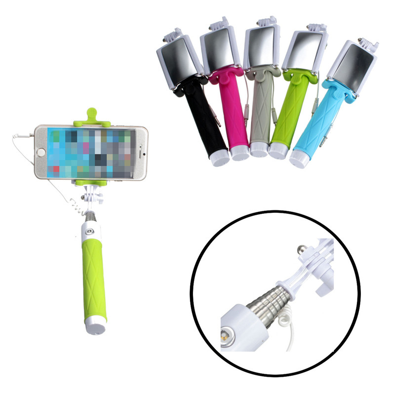 

Mini Foldable Telescopic Wire Selfie Stick with Rearview Mirror for Smart Phone